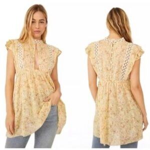 Free People Floral Yellow Tunic Top